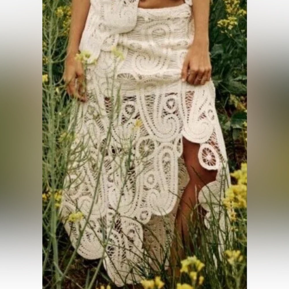NEW ZARA COTTON ASYMMETRIC CROCHET STRAW SKIRT SZ S REF 2712/012 - Picture 3 of 16